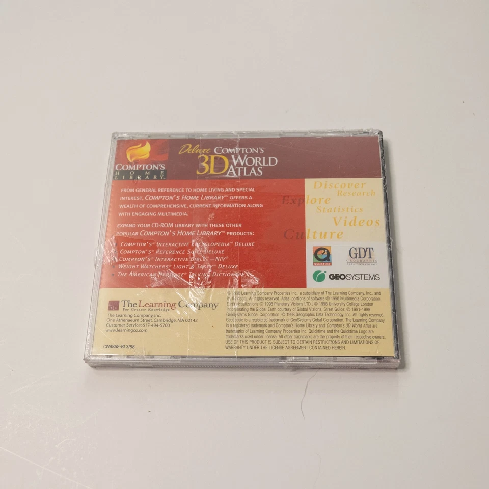 Compton's 3D World Atlas Deluxe The Learning Company (PC, 1998, Still Sealed) - Image 2 of 2