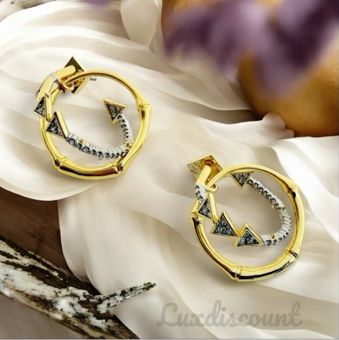 Pendientes de aro doble de bambú y cola de dragón con clavos pavé de cristal Alexis Bittar Foto 4 de 4