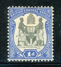 BRITISH CENTRAL AFRICA 43 SG43 MH 1897-1901 1p blue & blk Coat of Arms CV$4