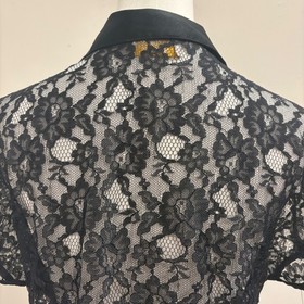 VTG 80s Victorias Secret Gold Label Black Floral Lace Sheer Lingerie Top Small