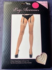 LEG AVENUE Plus Size Nude Fishnet Thigh High with Lace Top Stockings 9023q
