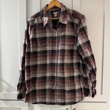 Carhartt Womens XL Flannel Shirt Long Sleeve Plaid Button Front Casual Outdoor