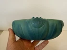 VINTAGE VAN BRIGGLE ART POTTERY TULIP BOWL VASE & FLOWER FROG TURQUOISE BLUE