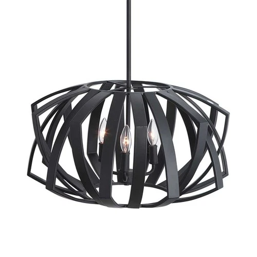 UTTERMOST 22137 THALES MATTE BLACK GEOMETRIC 3 LIGHT MID CENTURY MODERN PENDANT - Picture 2 of 5