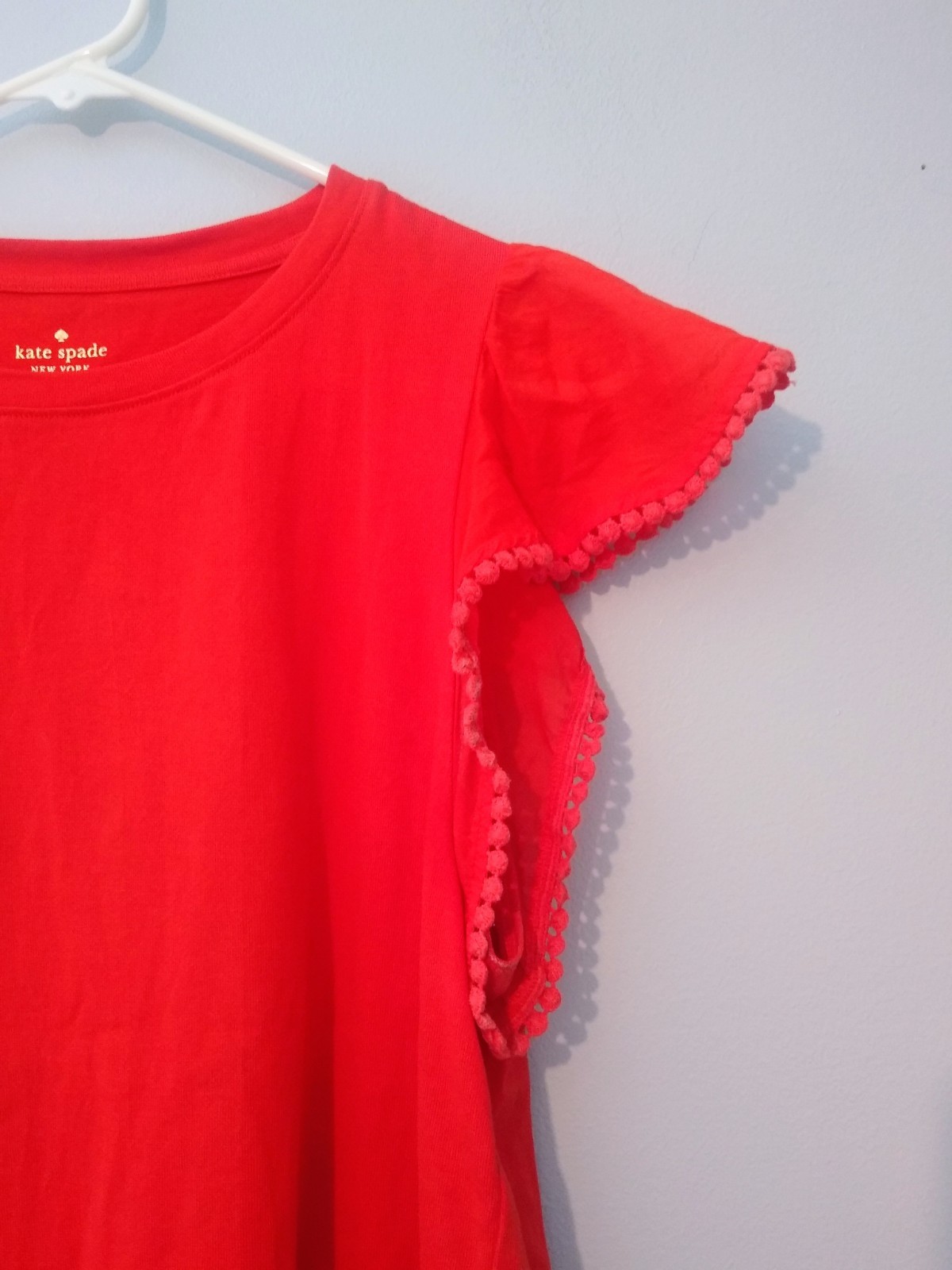 Kate Spade T-Shirt Womens Small Reddish Orange Flutter Sleeve Short Sleeve thumbnail 4