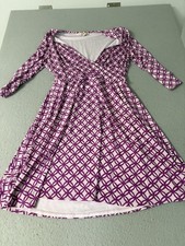 41 Hawthorn Dress Womens Large Purple White Geometric Wrap Surplice 3/4 Sleeve