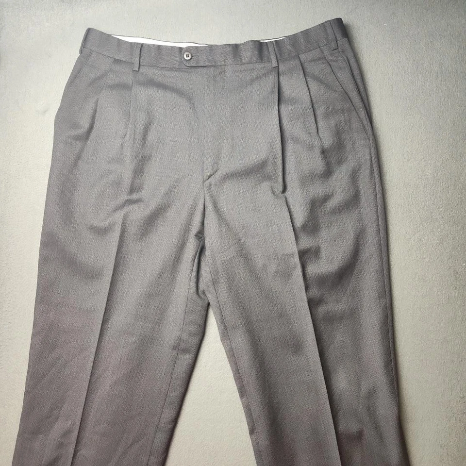 Pantalones de vestir Zanella Bennett para hombre 38x28 gris lana espiga plisado puño pantalones Foto 2 de 4
