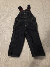 OshKosh B'Gosh Bib Overalls Dark Blue Denim Lined Red Size 12 Months