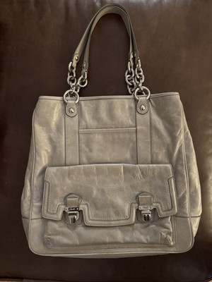 Coach Poppy Leather Pushlock North South Tote 17924 Grey Y2K | eBay
