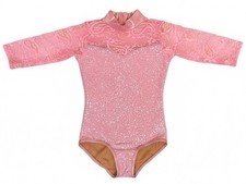 Pink Sequin Lace Dance Costume Leotard Long Sleeve Medium Child USA Made