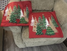 Set Of 2 Red Christmas Throw Pillow Covers Featuring Christmas Trees 16  X 16  