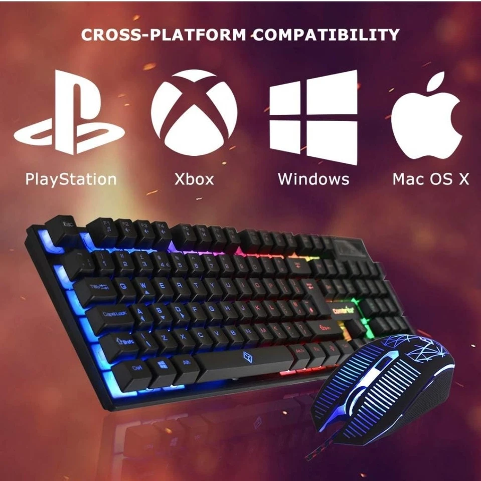 Combrite Raptor Gaming Keyboard And Mouse Set With Mouse Pad, Rainbow LED, - Image 4 of 4