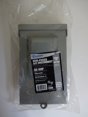 #ad Cambridge 60 Amp Non Fused Disconnect A C Nema 3R Rain Proof 17503 $24.99