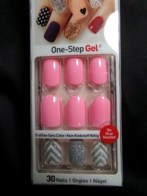 Kiss Impress Nails Press On Short Pink With Silver Glitter Oval Ebay