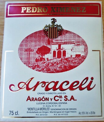 SPAIN ARACELI P Xim Aragon & CIA SA Montilla Moriles wine labels wine labels wine labels