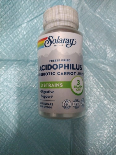 Solaray Vegan Acidophilus Plus Carrot Juice 3 Billion Cfu 60 Veg Caps - Picture 8 of 8