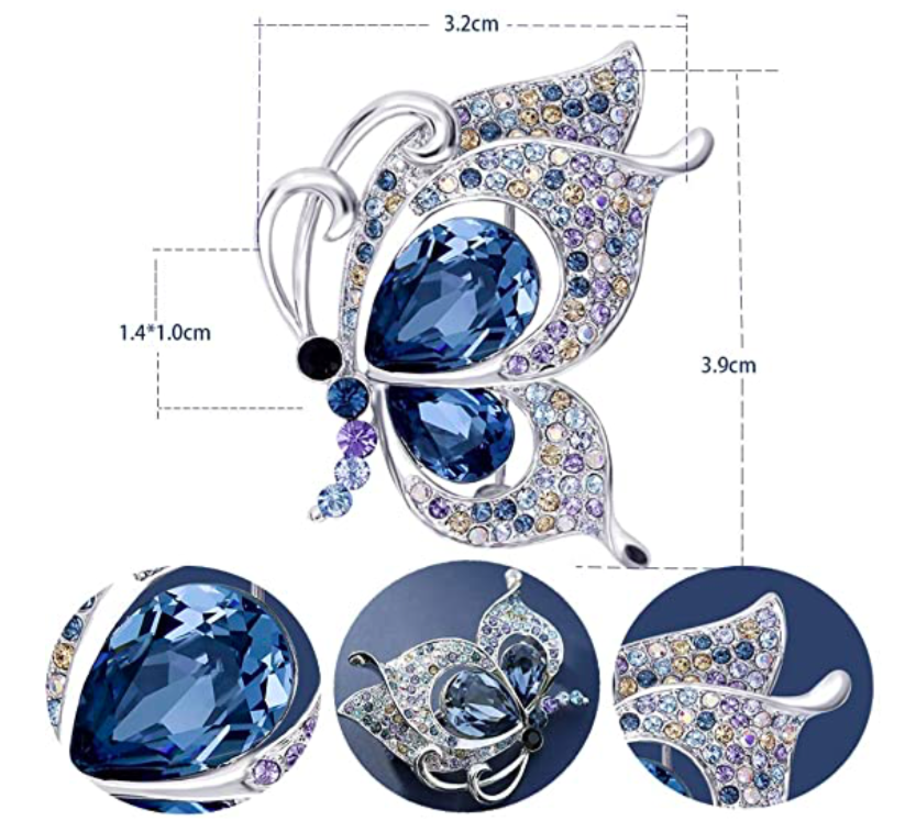 VEPYCLY Women's Rhinestone Butterfly Brooch - Crystal Pin For Scarves, Lapels, Collars & Accessories - View #7