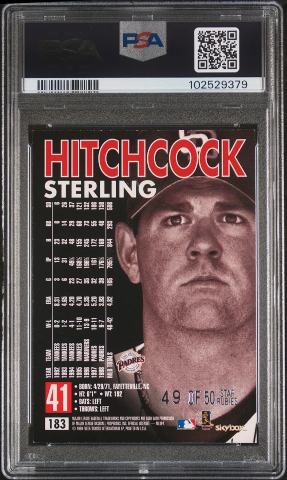1999 SKYBOX PREMIUM STAR RUBIES #183 STERLING HITCHCOCK PMG SP #/50 PSA 8 NM-MT - Image 2 of 2