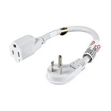 1ft 15A Flat Plug Extension Cord Cable for Tight Space Outlet Heavy Duty White