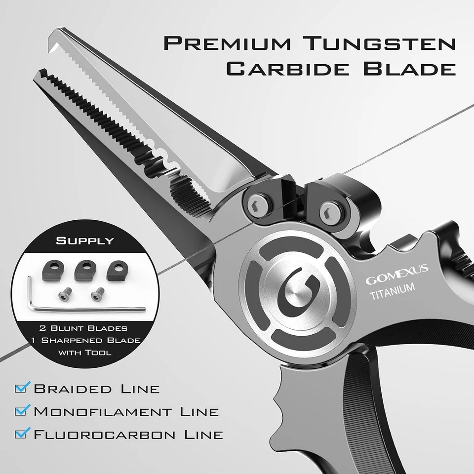 Gomexus Never Rust Titanium Fishing Plier 7'' Leather Sheath lanyard Split Ring - Image 3 of 4