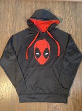 Marvel Deadpool Face Black  Red Long Sleeve Hoodie Men's Size S Sweatshirt EUC