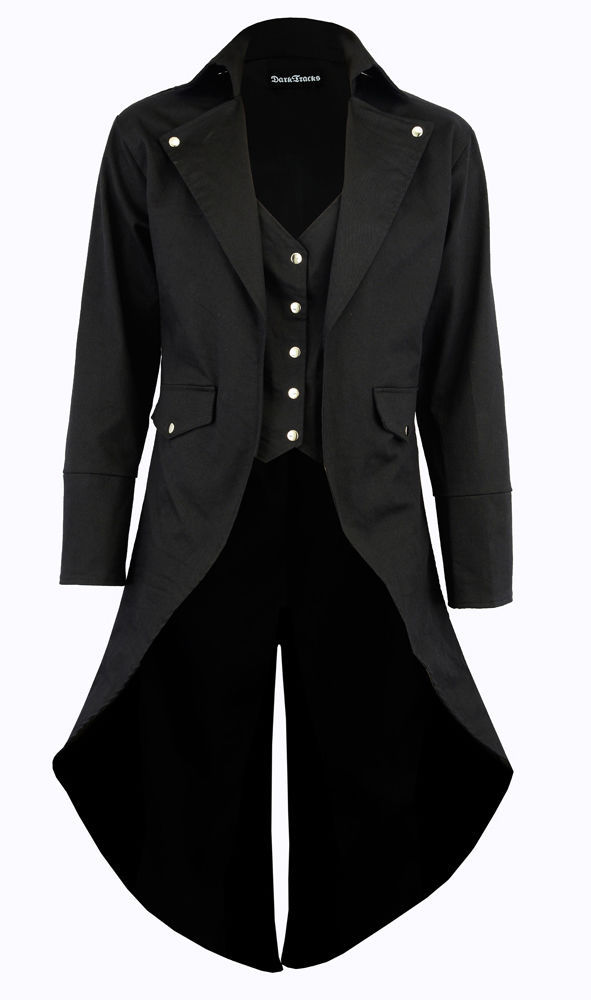 Men's Black Cotton Twill STEAMPUNK TAILCOAT Jacket Goth Victorian