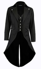 Men's Black Cotton Twill STEAMPUNK TAILCOAT Jacket Goth Victorian Coat/XXL