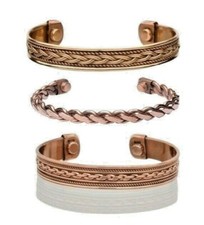 3 Pack Tibetan Copper Magnetic Bracelet Arthritis Pain Therapy Cuff Bangle
