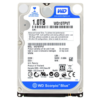 Festplatte WD Blue 1TB WD10TPVT 5400 RPM 8Mb Cache SATA II 2,5''