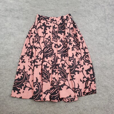 H&M Skirt Womens Pink A-line MIDI Floral Pleated Loose Flowey Casual  Ladies