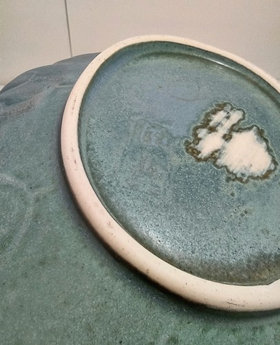 Vintage Japanese Pottery Lilly Pad Lillypad Blue Green Original Marked 8.5"X9.5" - Picture 9 of 10