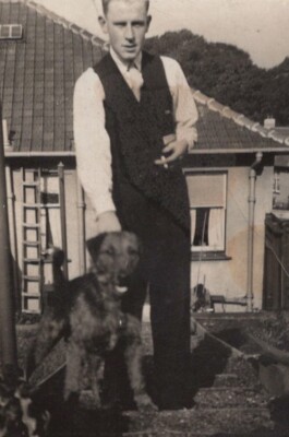 Vintage 1930s Headless Man With Dog Pet Portrait Photo