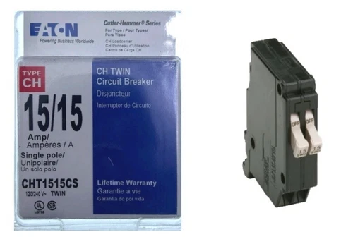 Eaton/Cutler Hammer Type CH 15-Amp Twin Single Pole Circuit Breaker CHT1515CS