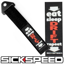 Black High Strength Racing Tow Strap Eat Sleep Drift Repeat Badge P10