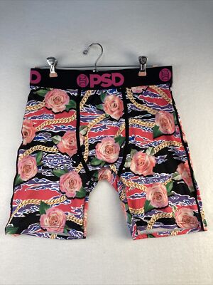 PSD Underwear Men's Roses Gold Chains Pink Purple Boxer Briefs NWOT New Sz Large