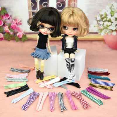 Mode Streifen lange Socken für Blythe Puppe Mittelrohr Socke für Barbie Puppen