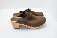 KLAGN Tindra Wooden Clogs  With Genuine Leather, Brown