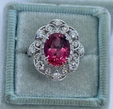 Lab-Created Pink Tourmaline Halo Engagement Ring 14K White Gold Plated