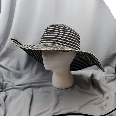 Calvin Klein Black Wide Brim Sun Hat Sequin Paper Floppy Hat Derby s-l400.jpg main image 3