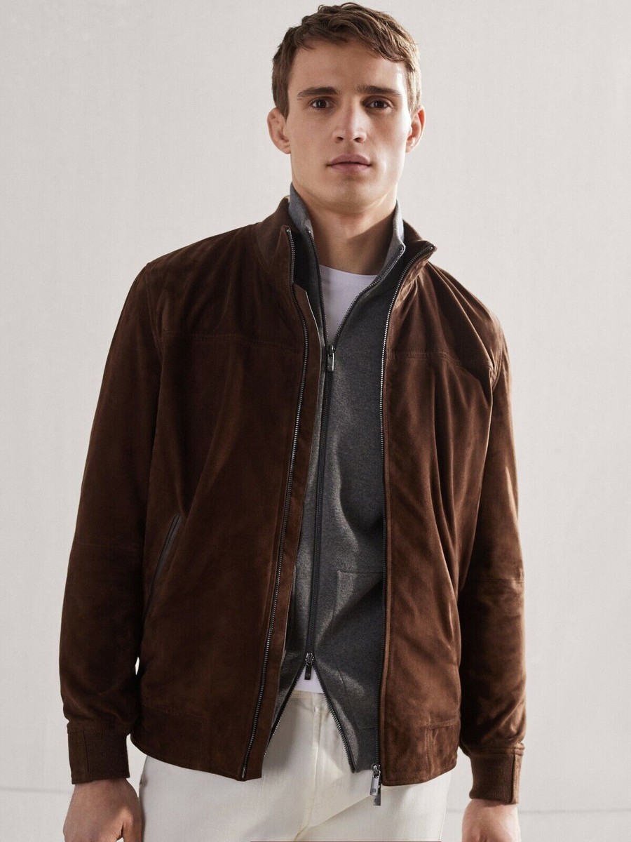 BRAND New Men's Brown Suede Leather Jacket 100% Soft