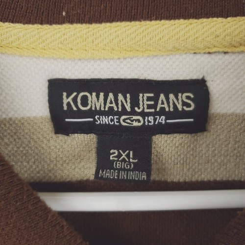 Koman Jeans Polo Shirt Mens 2XL Big Brown White Striped Short Sleeve - Picture 5 of 10