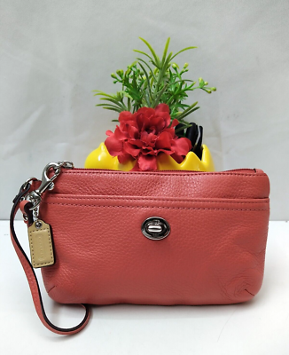 Coach Part Coral Pebbled Leather Turnlock Pocket Zip Wristlet