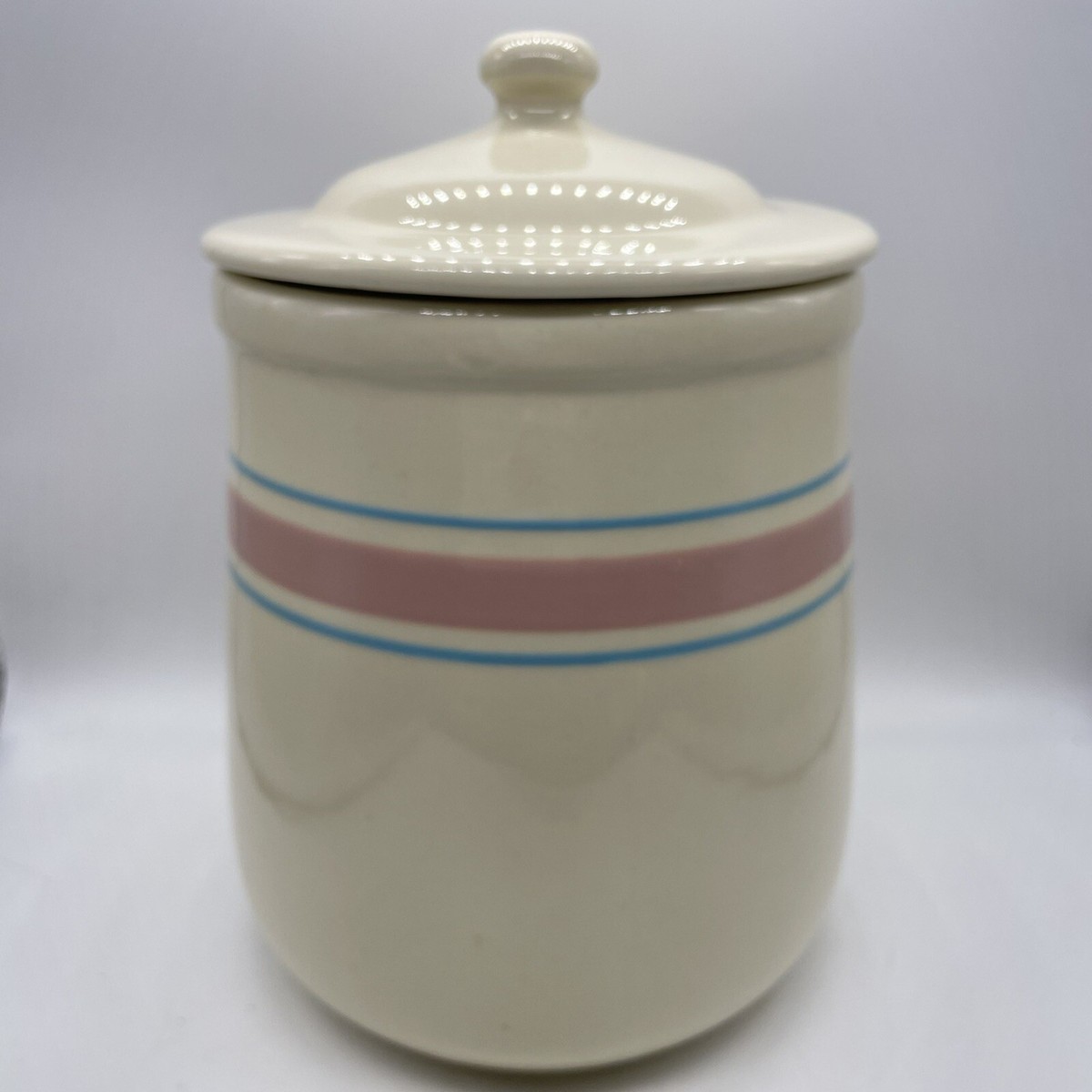Vintage McCoy #133 Pottery Cream w/ Pink & Blue Stripes Canister
