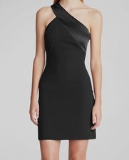 $395 Halston Women's Black Julissa One-Shoulder Crepe Mini Dress Size 10