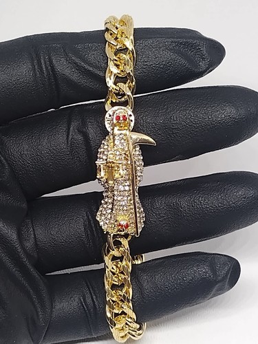 Grim Reaper ID Bracelet Solid cuban Links Pulsera de La SANTA MUERTE 7" - Picture 6 of 6