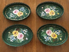 Tole Toleware Tin Tray Trays Set of 4 Roses Flowers Pilgrim Art for B Atlman NY