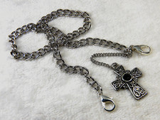 Beautiful Antique Pocket Watch Chain  Cross Charm 12" Silver Color Dual Clasp