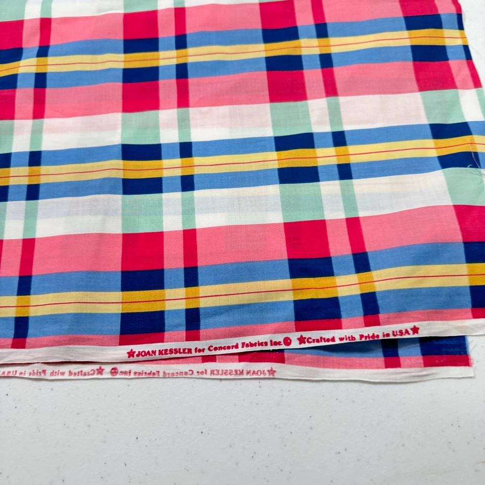 concord fabric blue red plaid tartan joan kessler cotton 38x45 1.23 yards usa - Image 3 of 4
