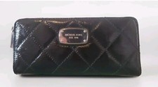Michael Kors BLACK SHINY Quilted Leather Zip Around Long Wallet
