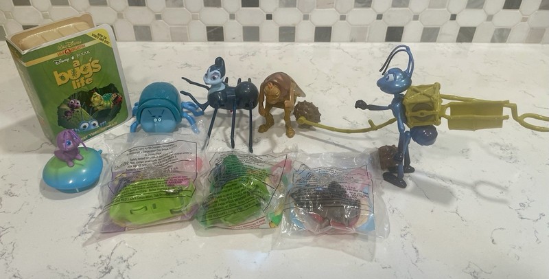 McDonalds A Bug' Life Happy Meal Lot - Figures, Movie Toy, & Inventor Flick Toy
